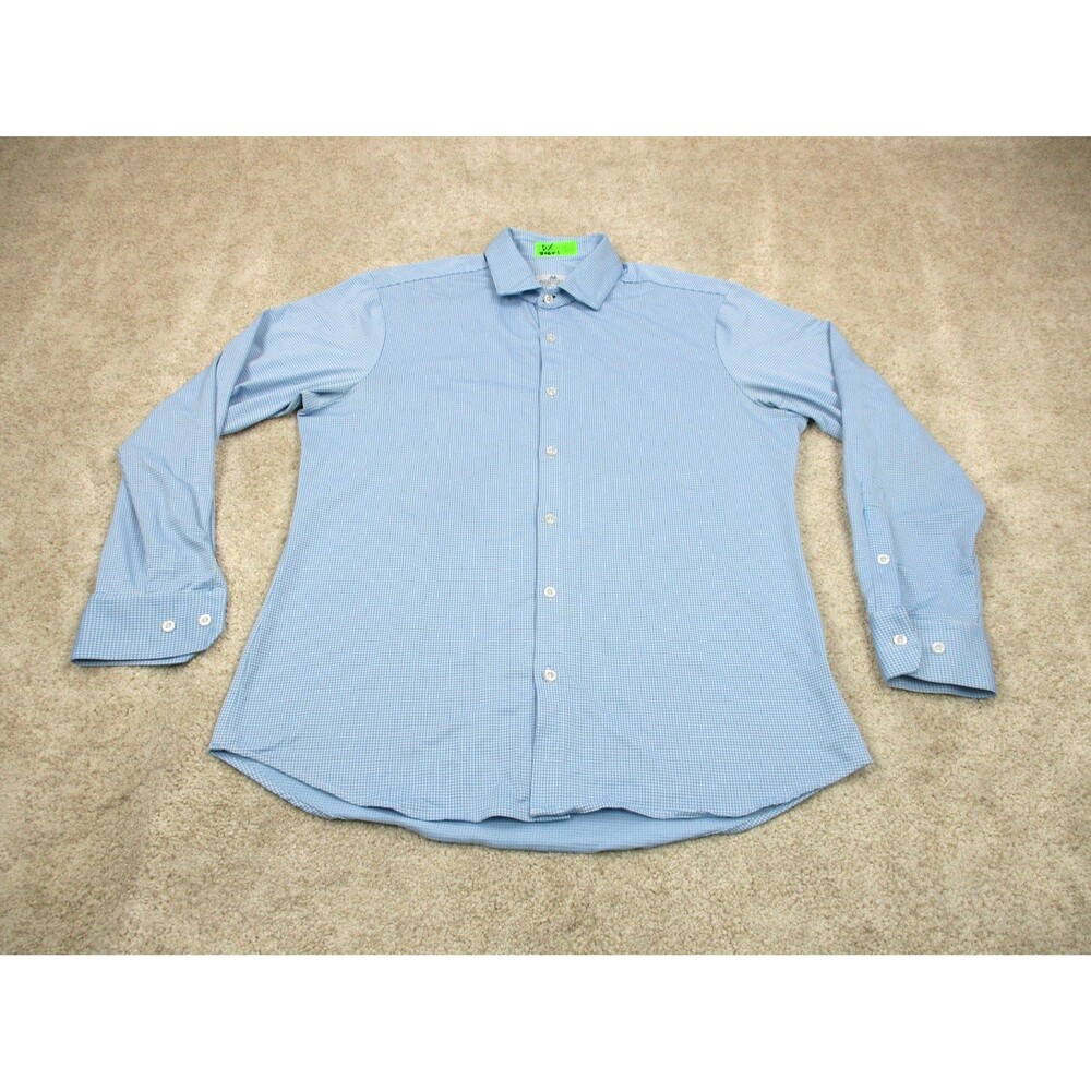 Mizzen Main Shirt Mens XL Trim Fit Blue White Plaid Performance Button Up USA